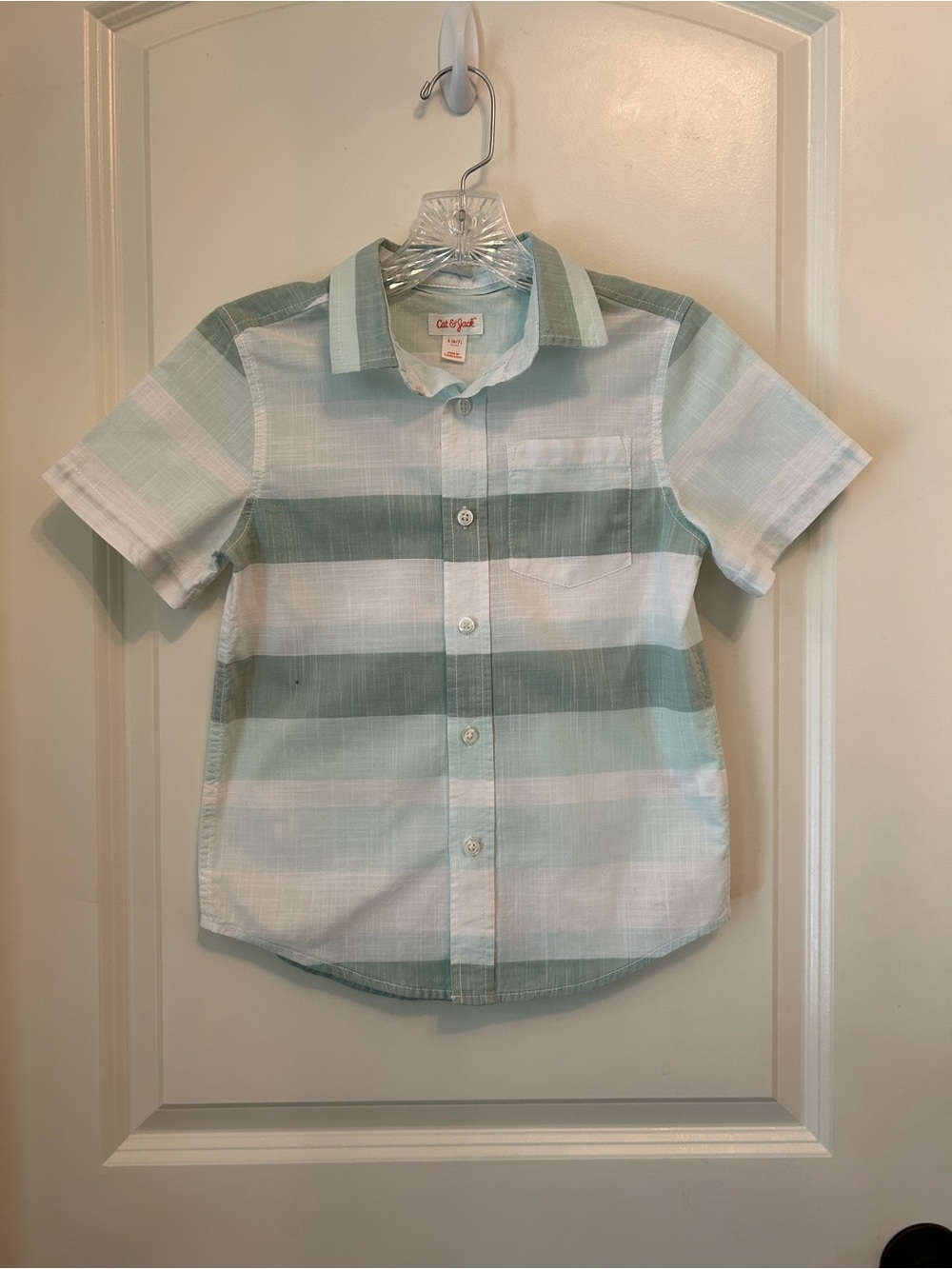 Cat & Jack Mint and White Short-Sleeve Button-Down Shirt